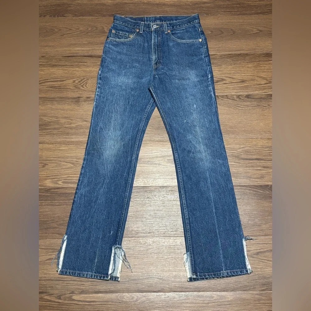 VTG Levi’s 517 Bootcut Jeans Made in USA 33x34 Red Tab Distressed Hem